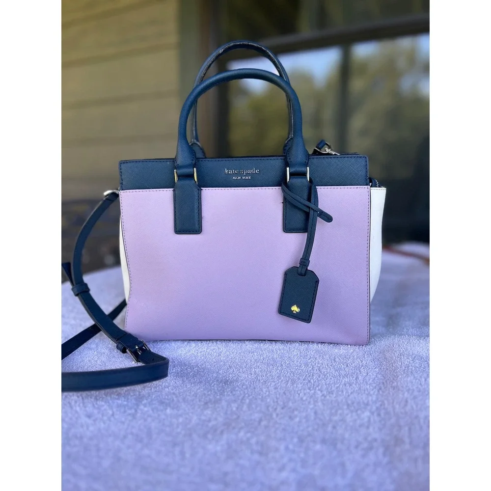 Kate Spade Cameron Medium Satchel Bag Color block Lavender White Blue Crossbody